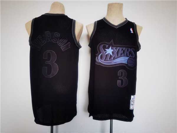 Men%27s Philadelphia 76ers #3 Allen Iverson Black Throwback basketball Jersey->customized nfl jersey->Custom Jersey